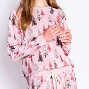 NWT PJ Salvage Silky Velour Happy Nature Holiday Long Sleeve Top in Blush (L)